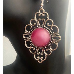 Pink Marble Earring in a Vintage Setting